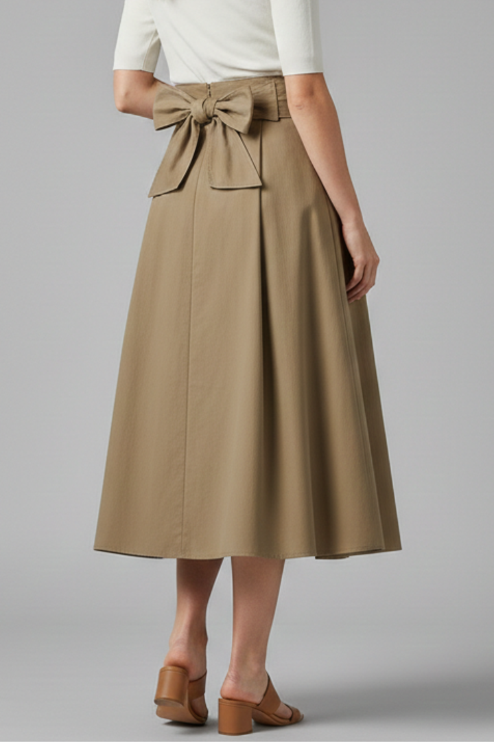Women’s Midi Skirt with High Waist and Bow Detail