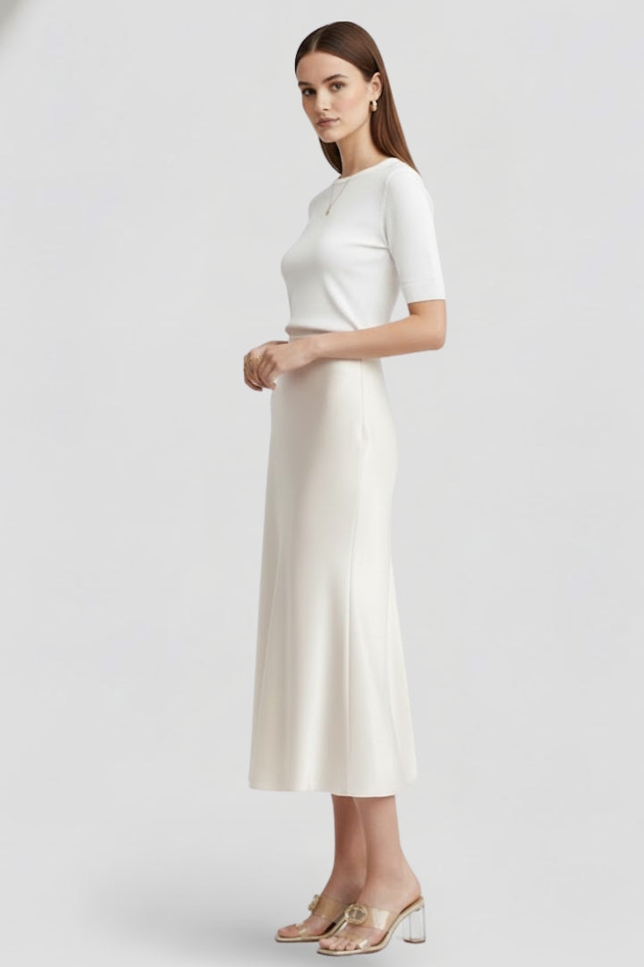 Women’s Midi Skirt with High Waist and Draped Cut