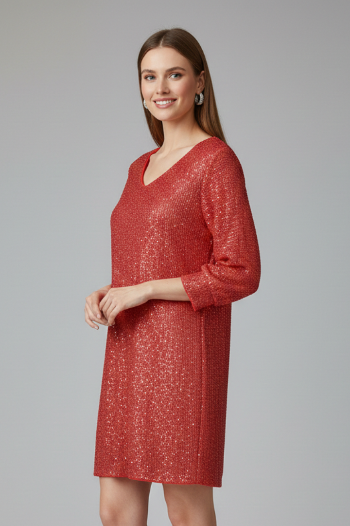 Women’s Mini Dress with Round Neck and Long Sleeves