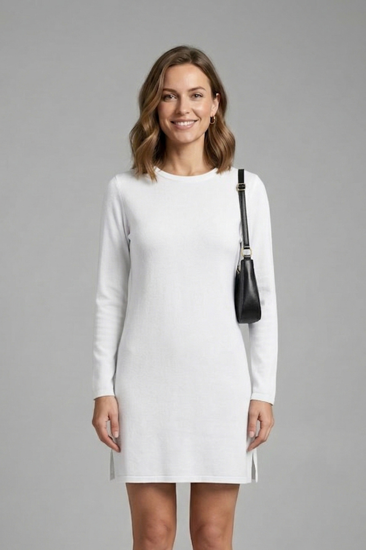 Women’s Mini Dress with Round Neck and Long Sleeves