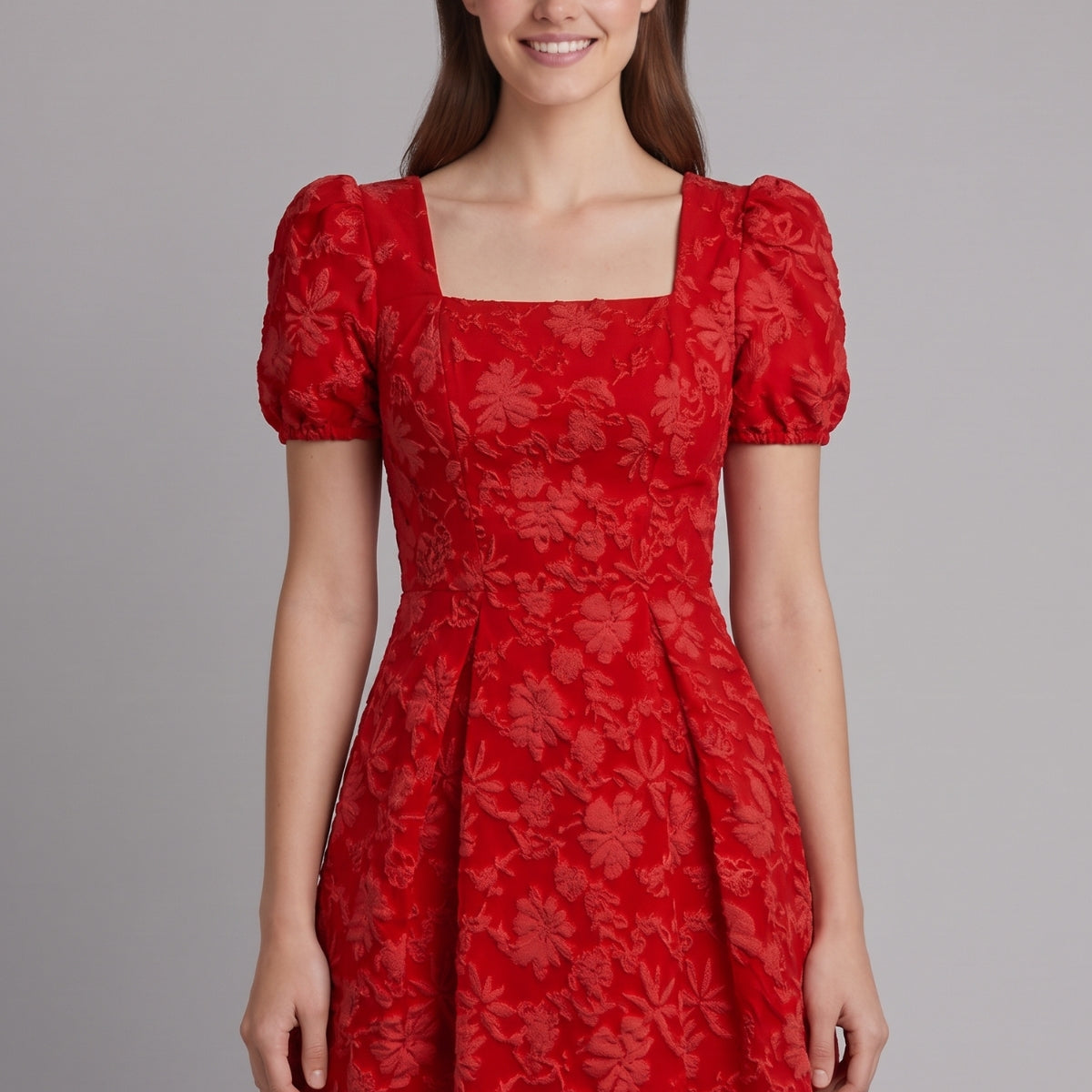 Women’s Mini Dress with Square Neckline and Puff Sleeves