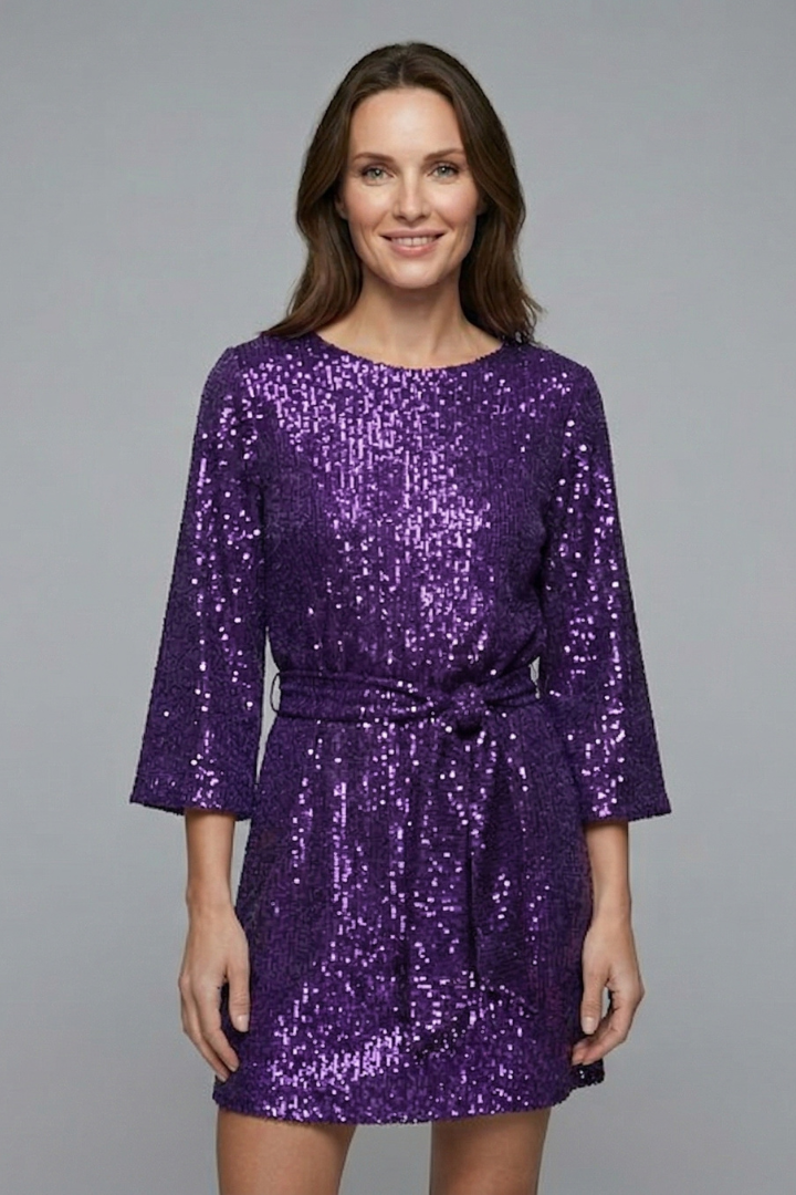Women’s Mini Dress with Tie Waist and Long Sleeves