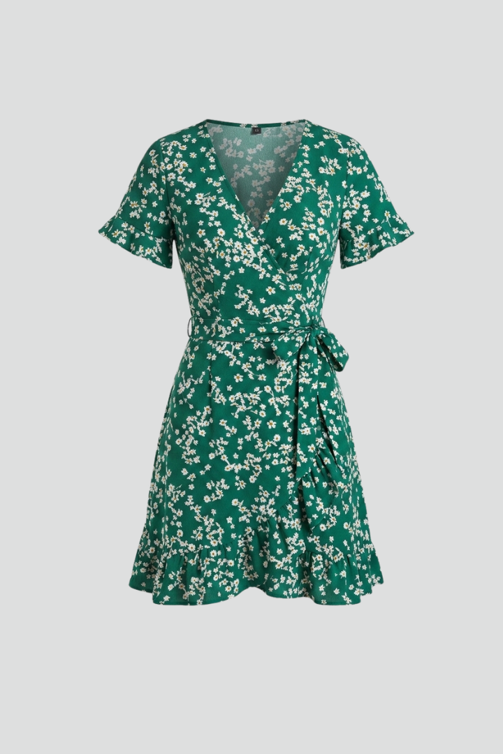 Women’s Mini Dress with V-Neck and Ruffle Hem