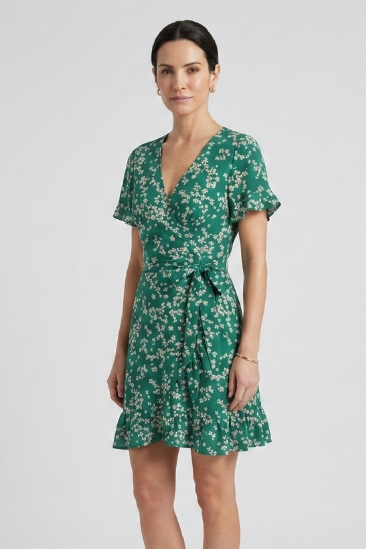 Women’s Mini Dress with V-Neck and Ruffle Hem