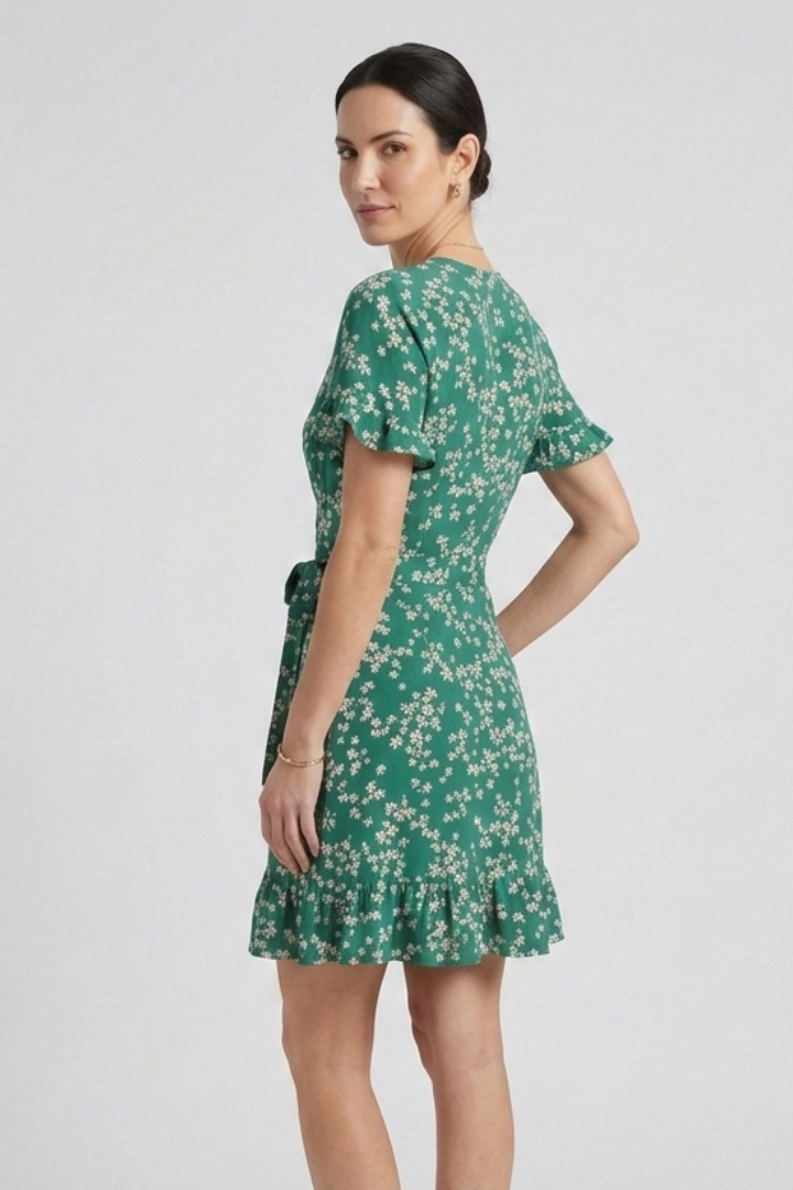 Women’s Mini Dress with V-Neck and Ruffle Hem