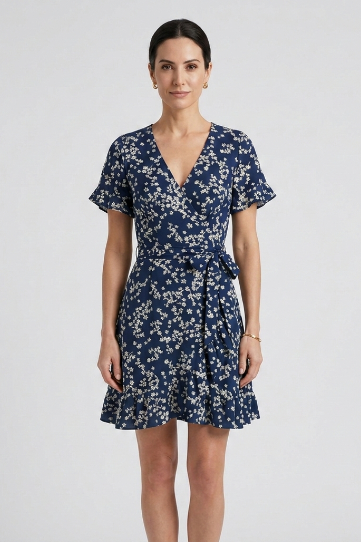 Women’s Mini Dress with V-Neck and Ruffle Hem