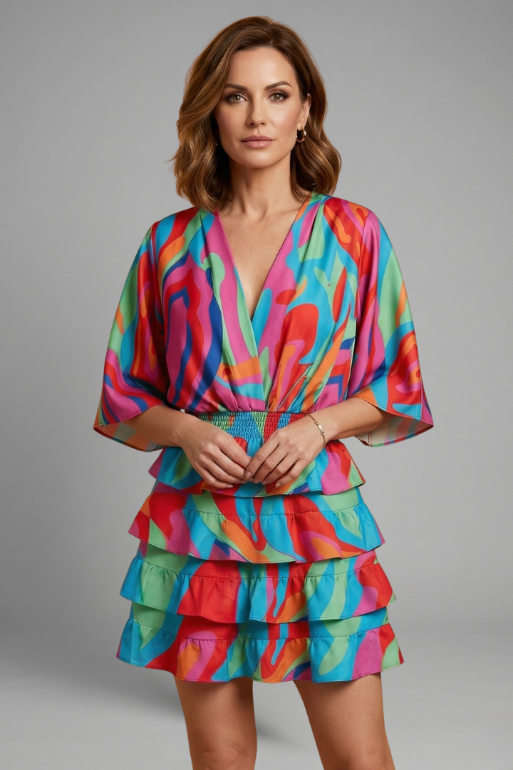 Women’s Mini Dress with Wrap Front and Ruffle Skirt