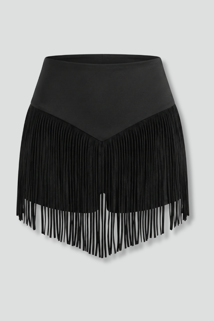 Women’s Mini Skirt with High Waist and Fringe Hem