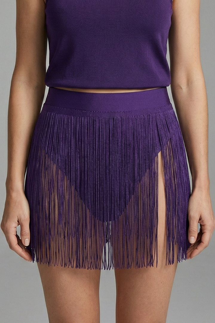 Women’s Mini Skirt with High Waist and Fringe Hem