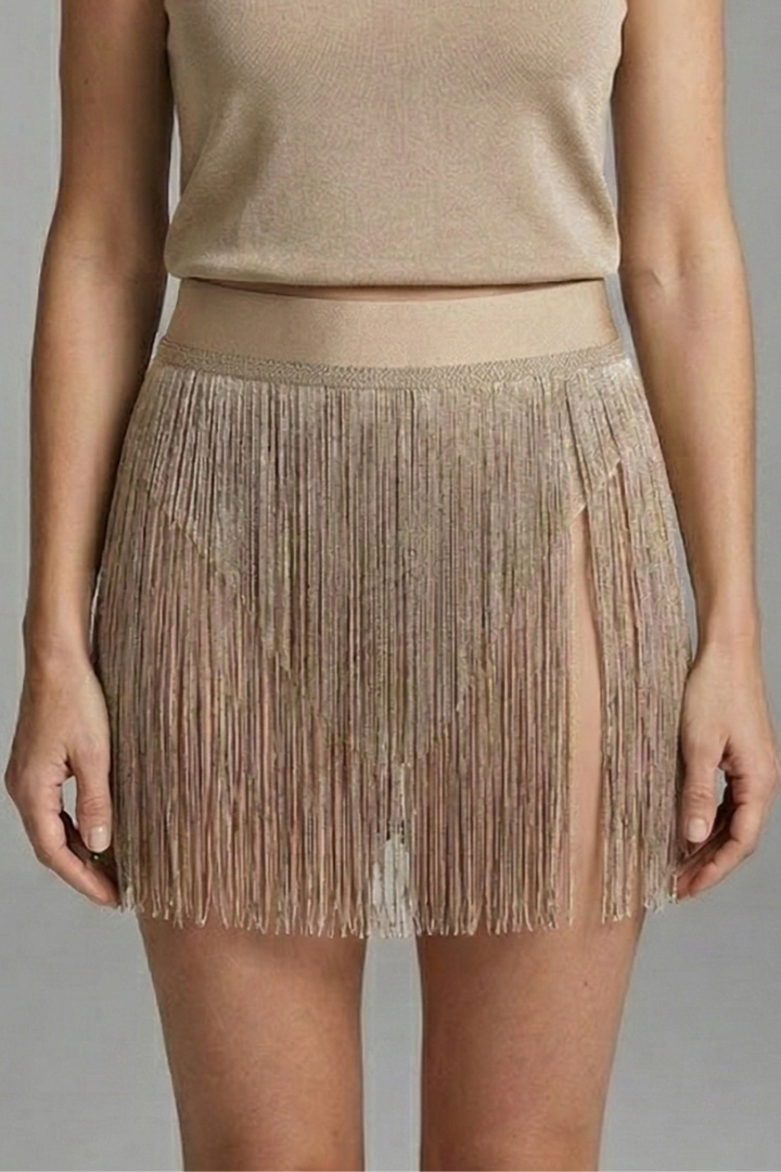 Women’s Mini Skirt with High Waist and Fringe Hem