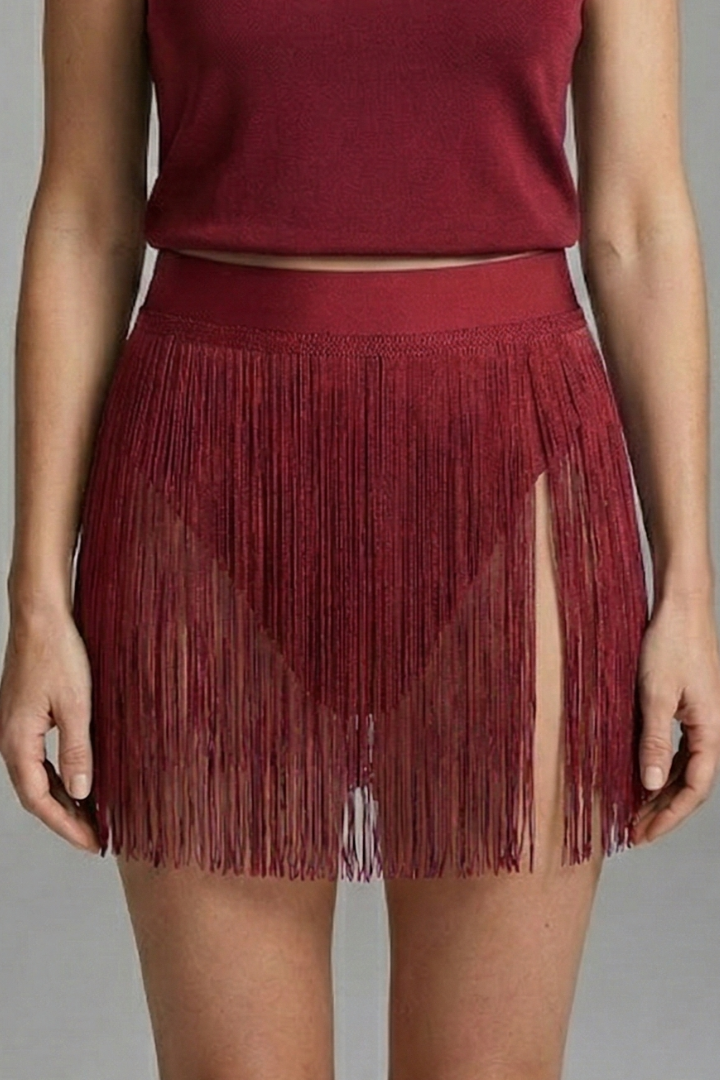 Women’s Mini Skirt with High Waist and Fringe Hem