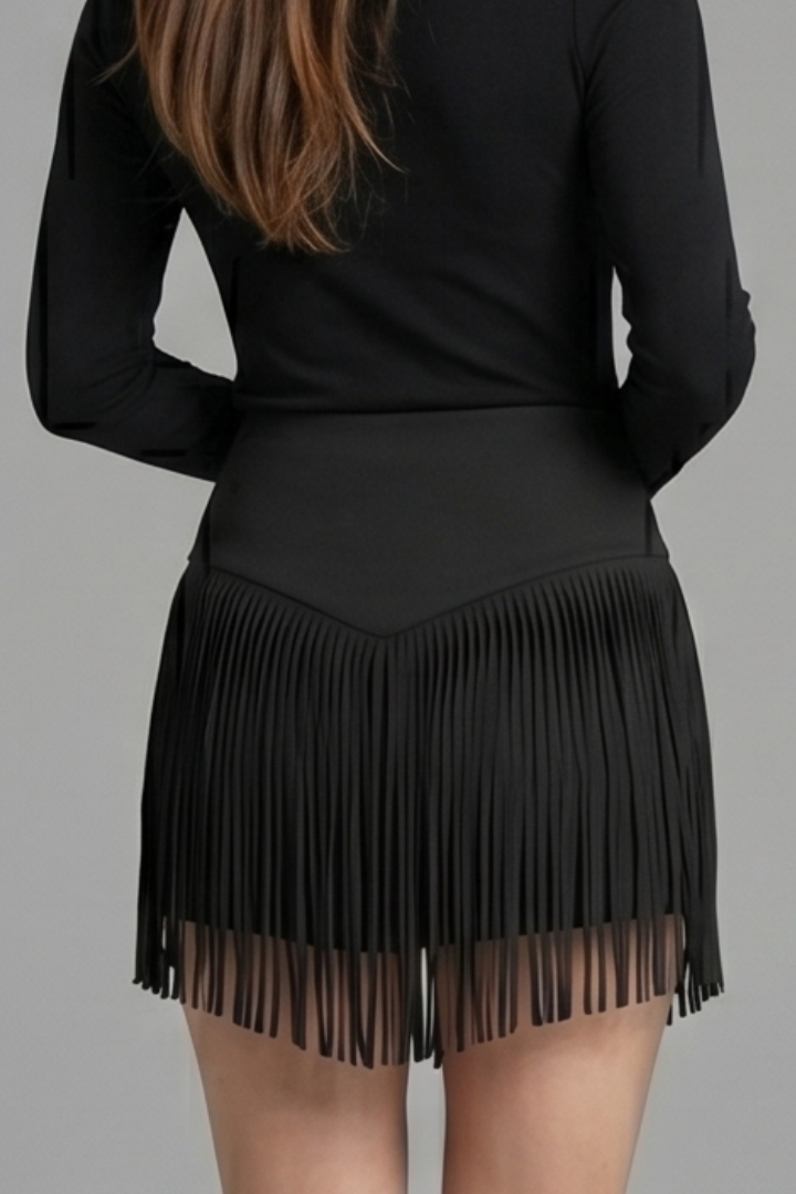 Women’s Mini Skirt with High Waist and Fringe Hem