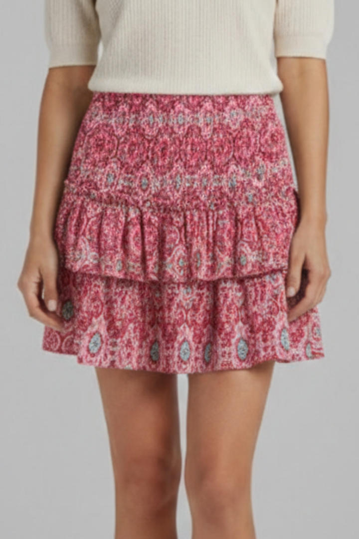 Women’s Mini Skirt with Shirred Waist and Ruffle Layers