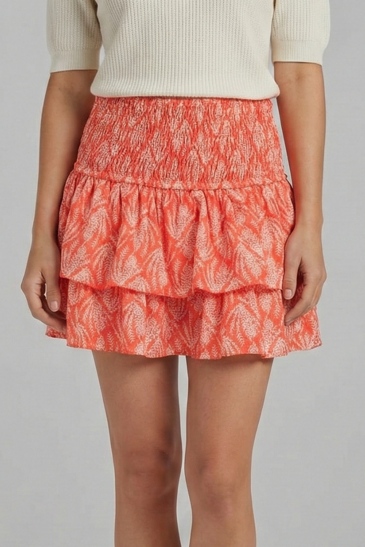 Women’s Mini Skirt with Shirred Waist and Ruffle Layers