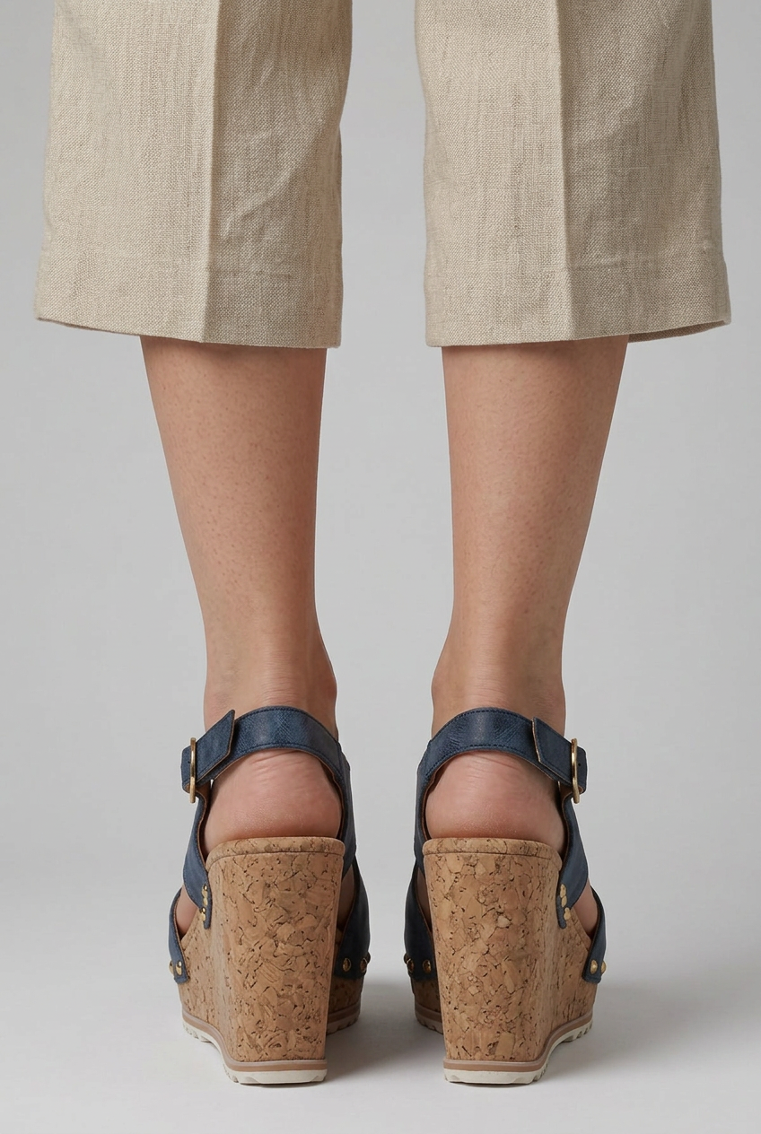 Women's Open-Toe Platform Wedge Sandals with Adjustable Buckle Strap