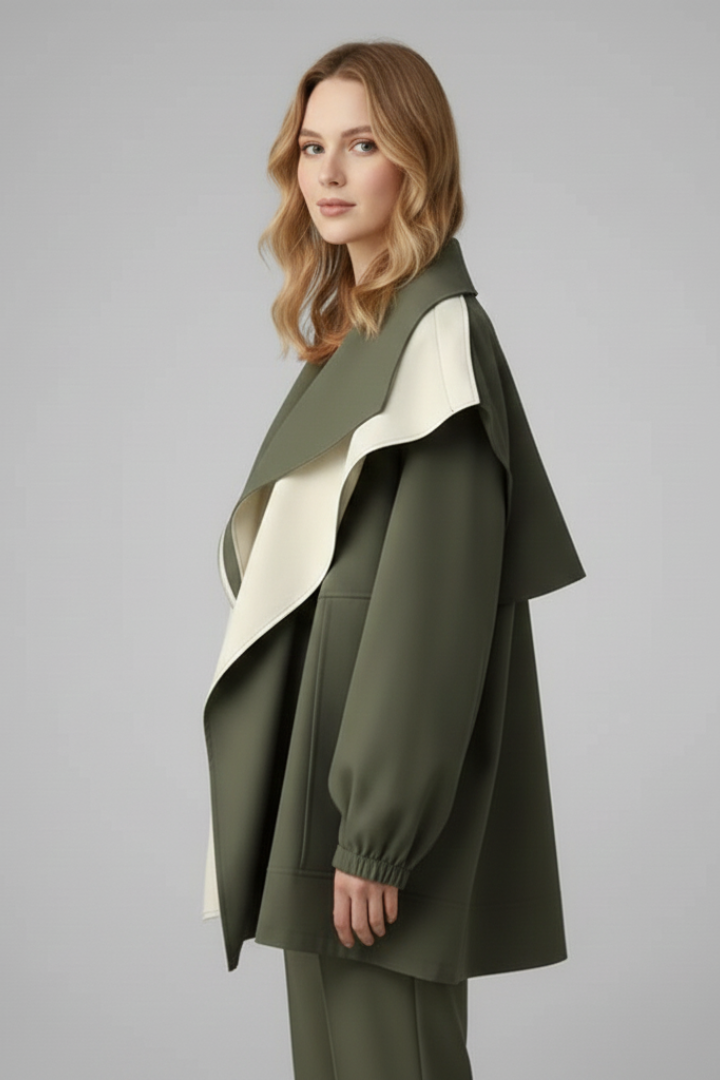 Women’s Oversized Jacket with Zip and Wide Collar