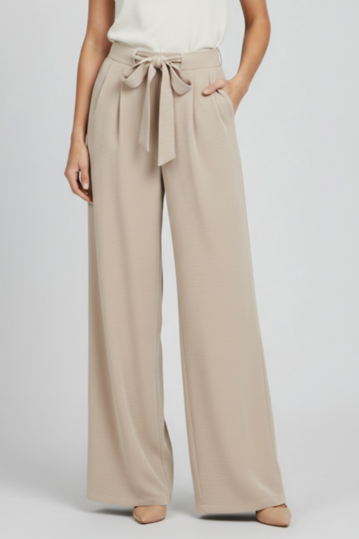 Women’s Palazzo Trousers with Drawstring Waist and Side Pockets