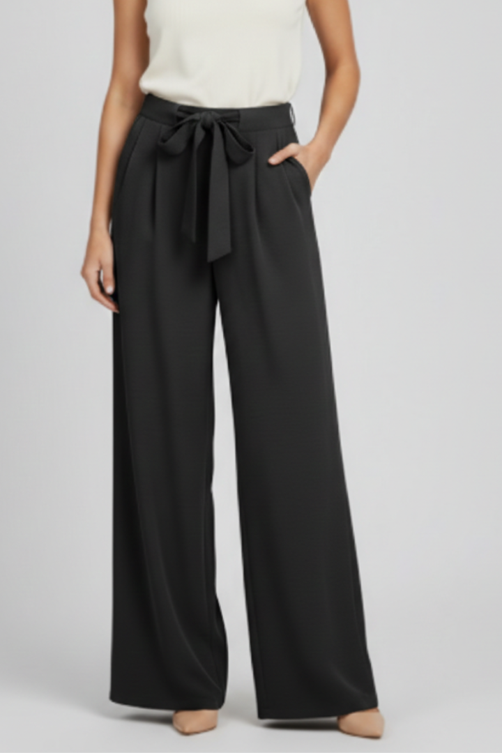 Women’s Palazzo Trousers with Drawstring Waist and Side Pockets