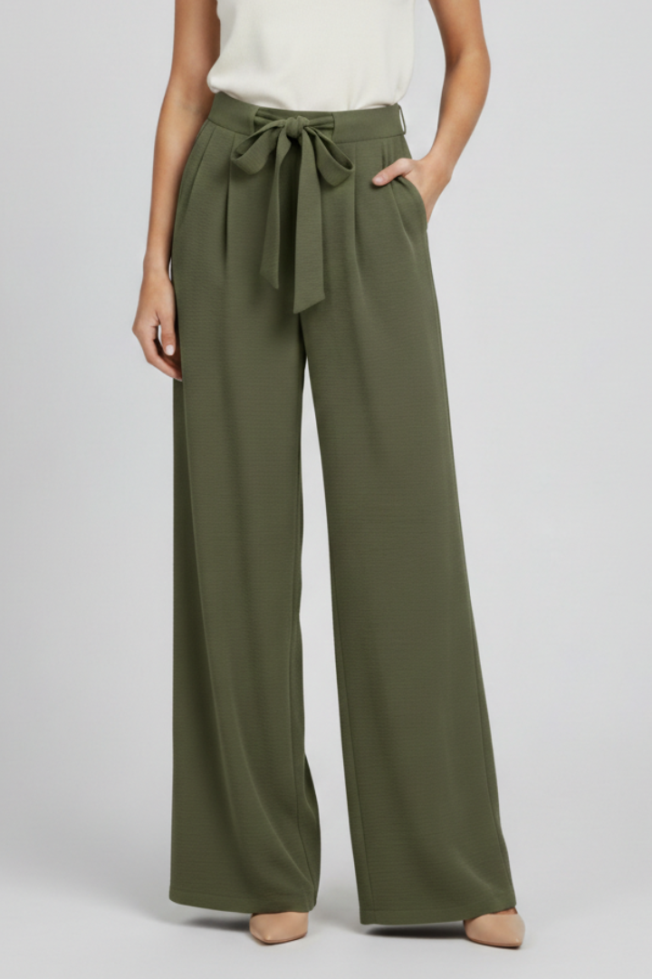Women’s Palazzo Trousers with Drawstring Waist and Side Pockets