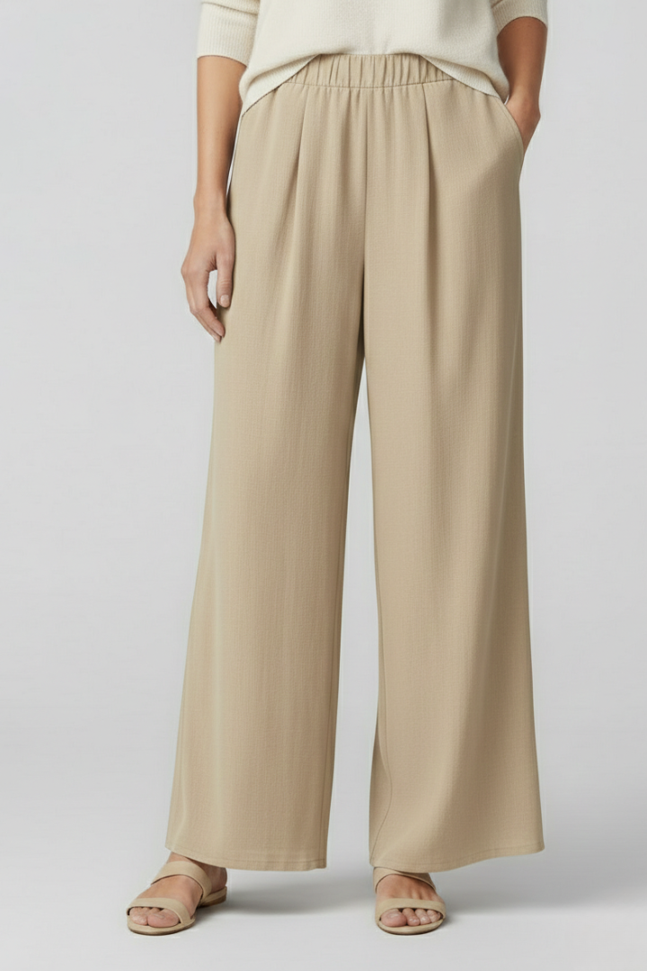 Women’s Palazzo Trousers with Elastic Waist and Side Pockets