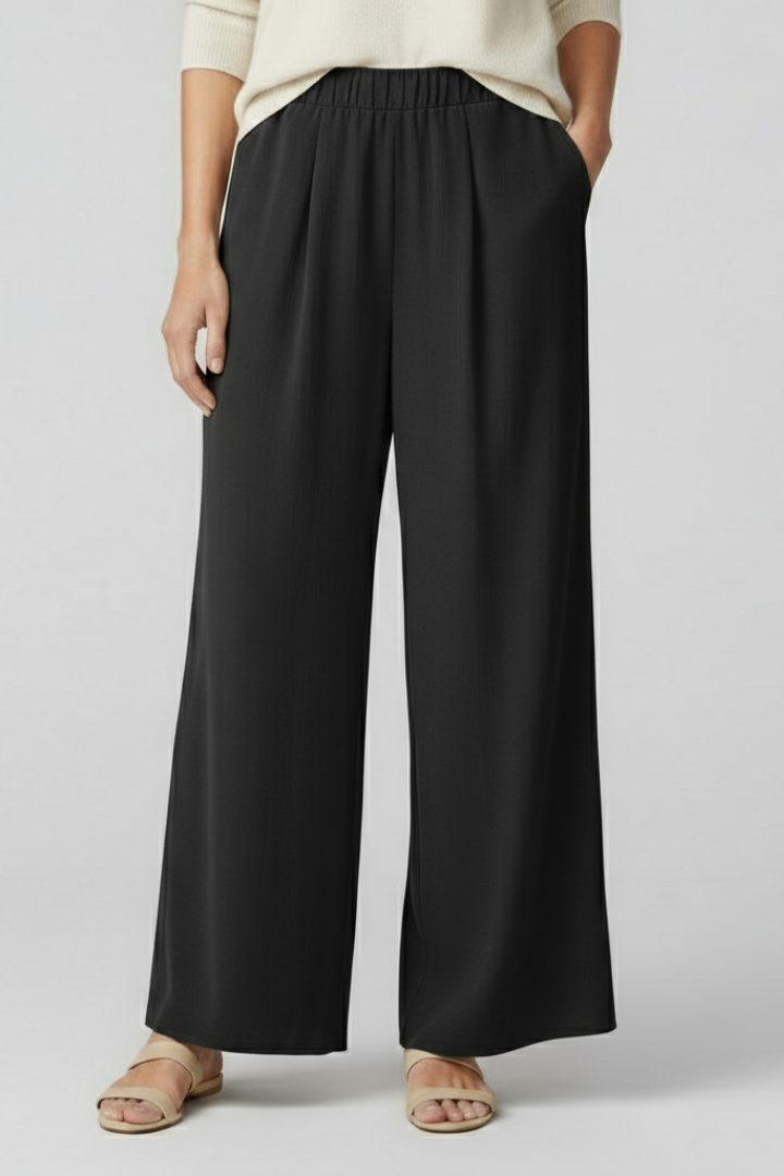 Women’s Palazzo Trousers with Elastic Waist and Side Pockets