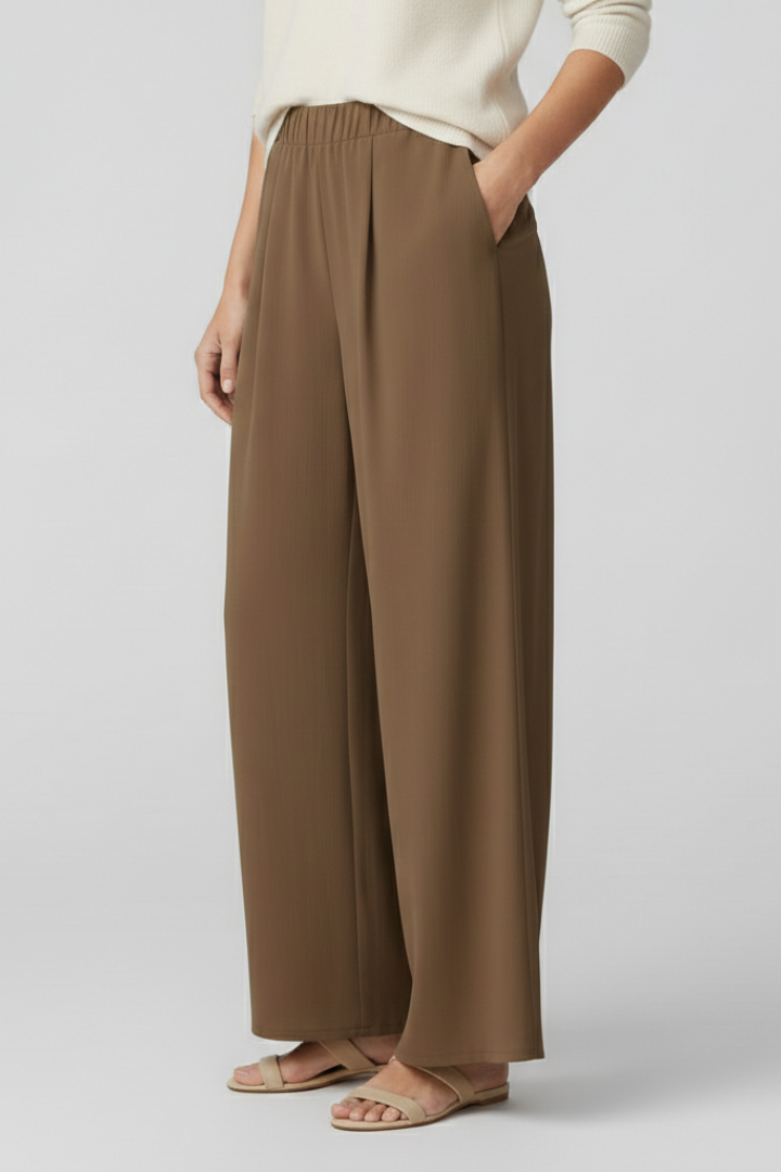 Women’s Palazzo Trousers with Elastic Waist and Side Pockets