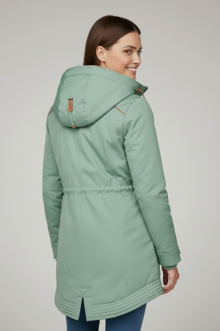 Women’s Parka Jacket with Hood and Drawcord Waist