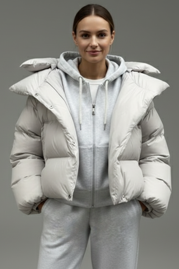 Women’s Puffer Jacket with Thick Padding and Shiny Finish