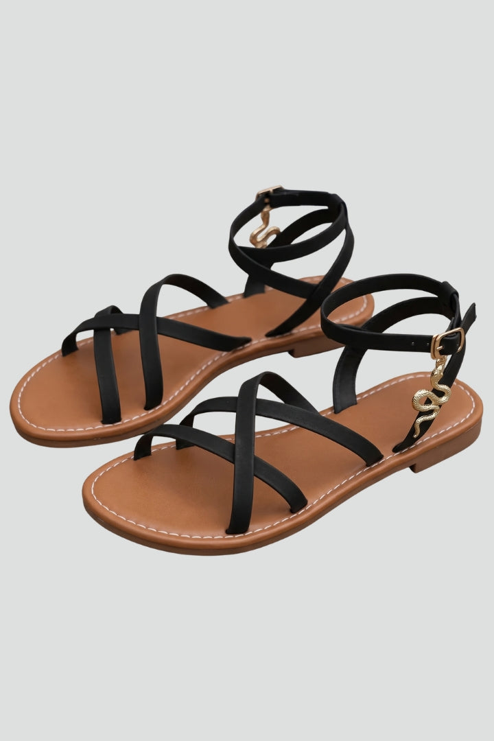 Women's Sandals with Crossed Straps and Adjustable Fastening