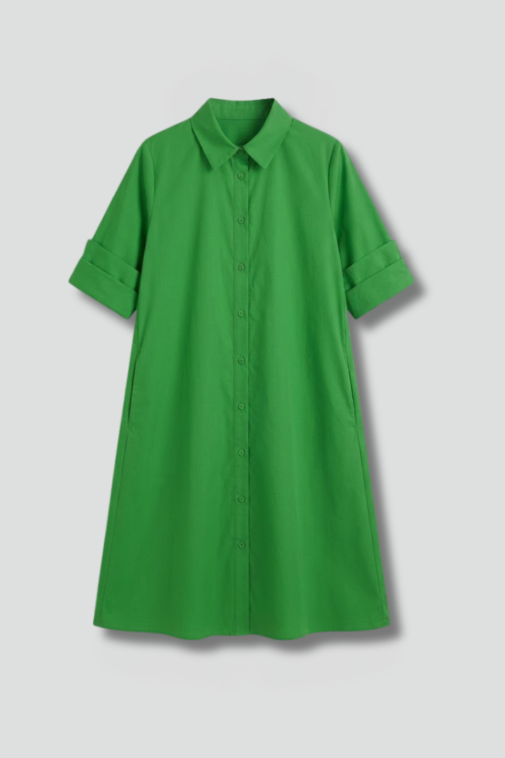 Women’s Shirt Dress with Button Closure and Side Pockets
