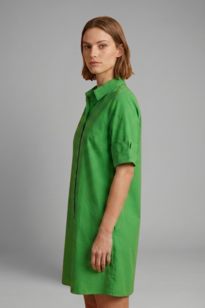 Women’s Shirt Dress with Button Closure and Side Pockets