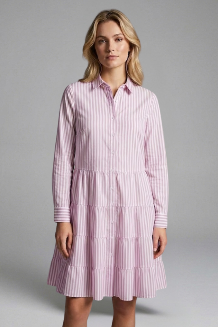 Women’s Shirt Dress with Button Closure and Tiered Skirt