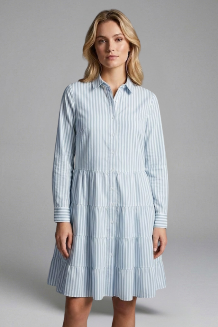 Women’s Shirt Dress with Button Closure and Tiered Skirt