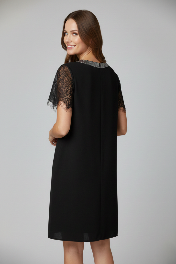 Women’s Short Dress with V Neckline and Lace Sleeves