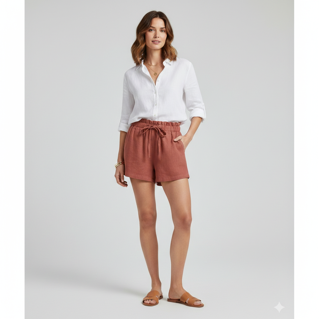 Women’s Shorts with Drawstring Waist and Ruffle Hem