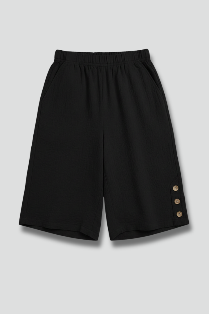 Women’s Shorts with Elastic Waist and Button Detail