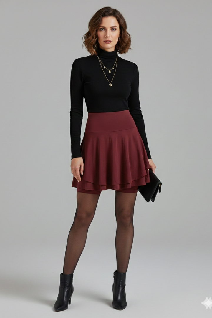 Women’s Skirt with High Waist and Built-In Shorts