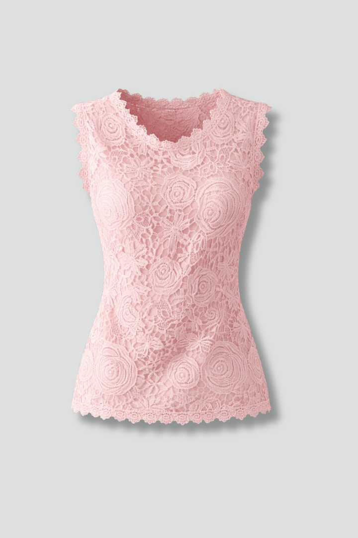 Women’s Sleeveless Blouse with V-Neck and Lace Surface
