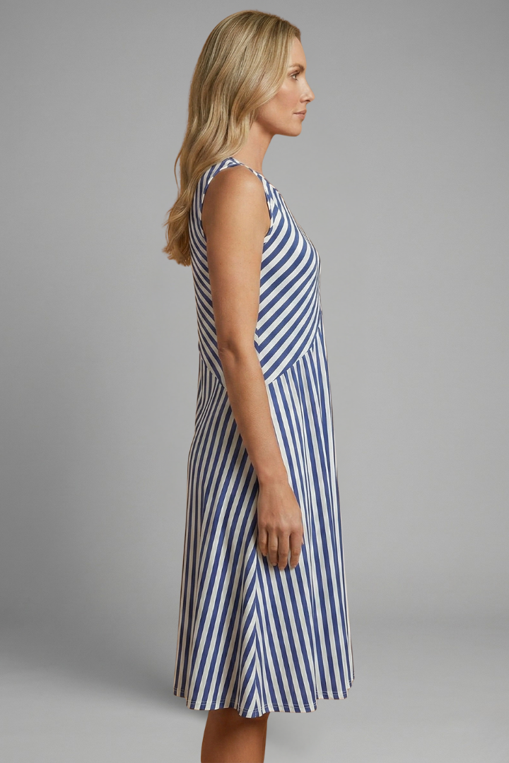 Women’s Sleeveless Dress with Striped Pattern and Relaxed Fit