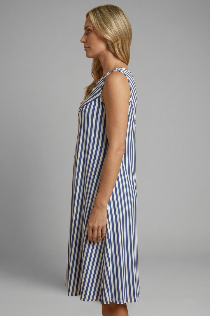 Women’s Sleeveless Dress with Striped Pattern and Relaxed Fit