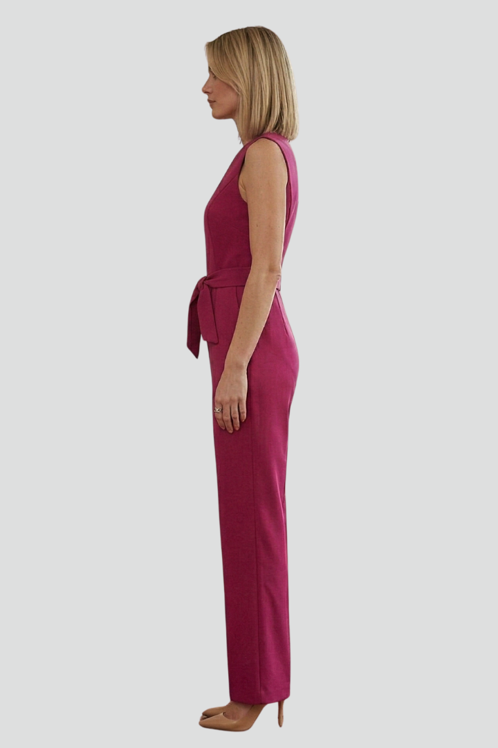 Women’s Sleeveless Jumpsuit with V-Neck and Tie Waist