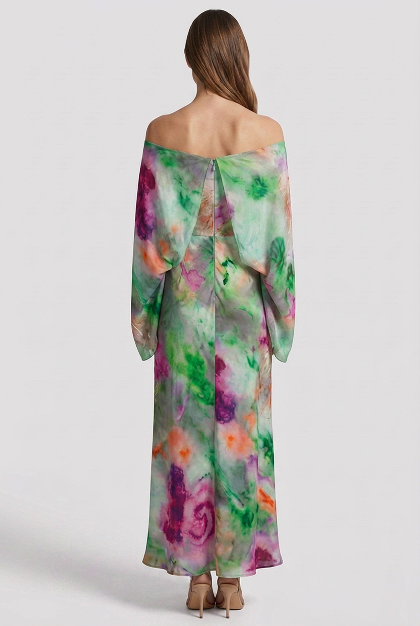 Women's Sleeveless Maxi Dress with Printed Scarf and Halo Pattern