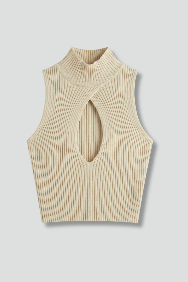 Women’s Sleeveless Top with High Neck and Front Cut-out