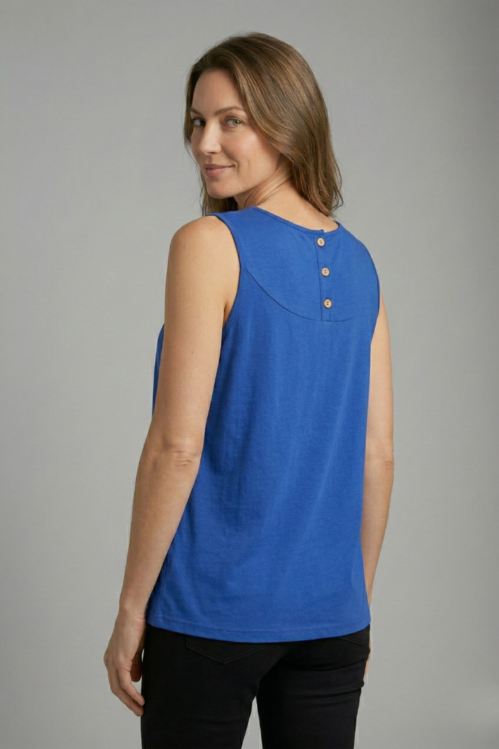 Women’s Sleeveless Top with Round Neck and Button Detail