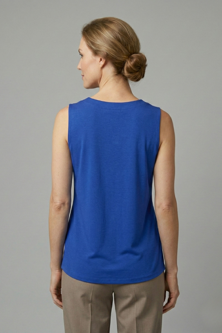 Women’s Sleeveless Top with Round Neck and Pleated Front