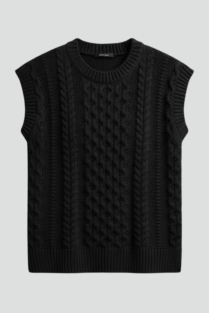 Women’s Sleeveless Vest with Cable Knit and Crew Neck