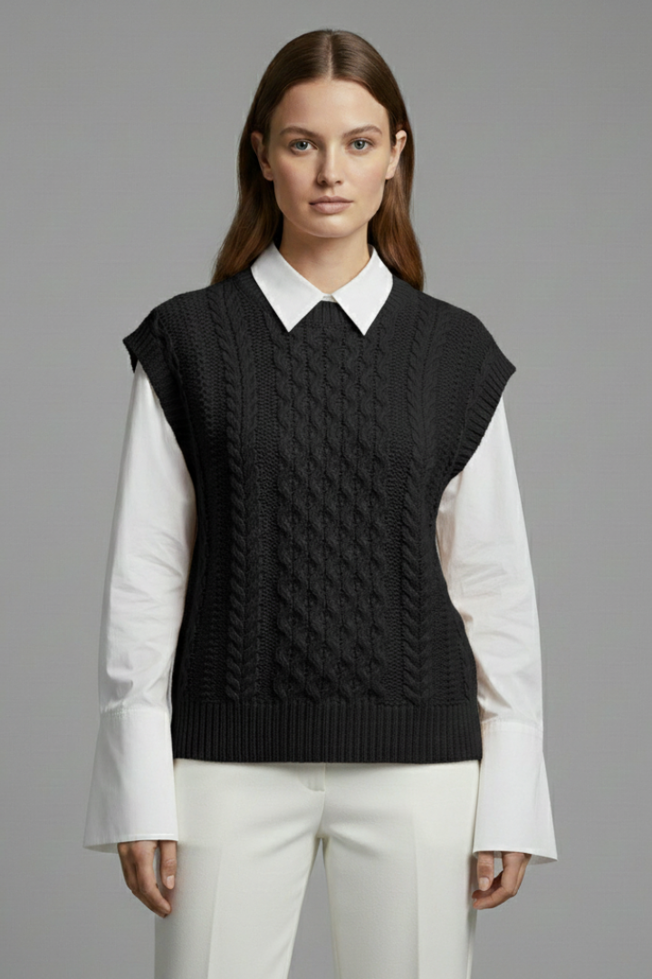 Women’s Sleeveless Vest with Cable Knit and Crew Neck