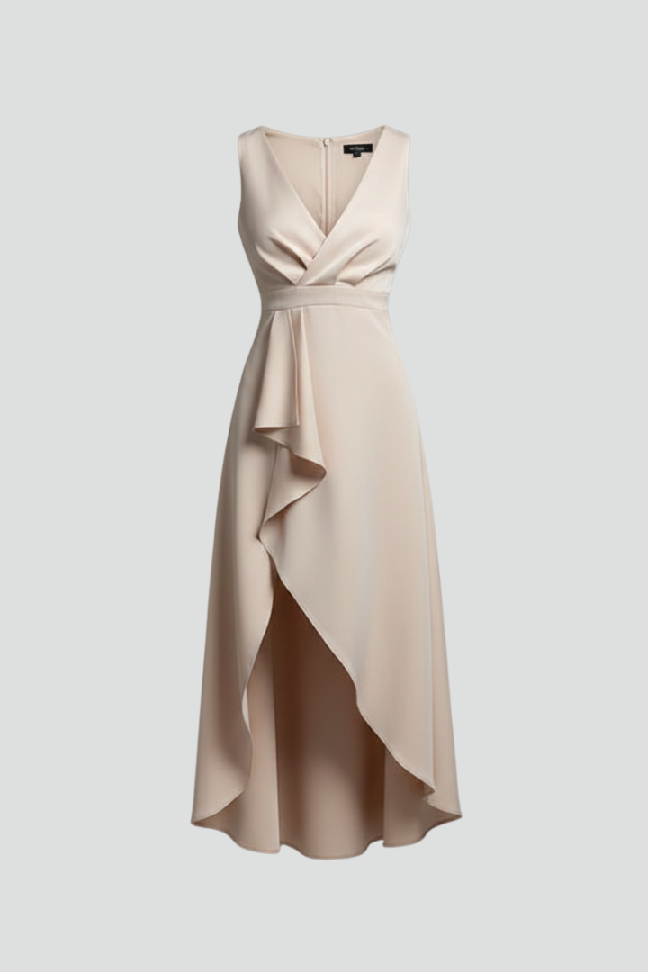 Women’s Sleeveless Wrap Dress with V-Neck and High-Low Hem