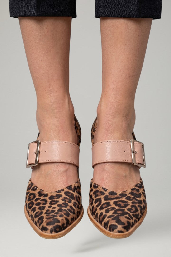 Women's Suede Sandals with Stable Heel and Patterned Upper