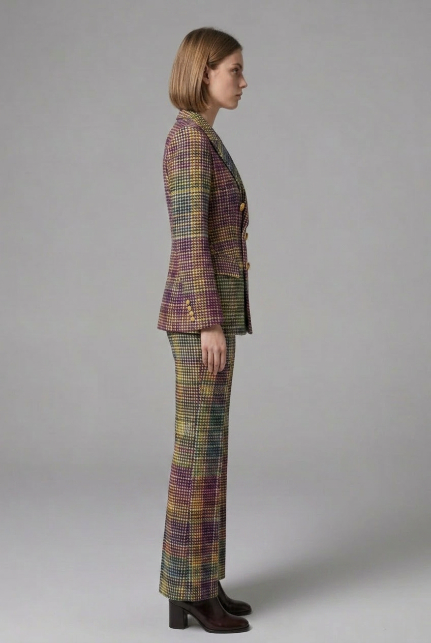 Women’s Suit Set with Double-Breasted Blazer and Wide Leg Trousers